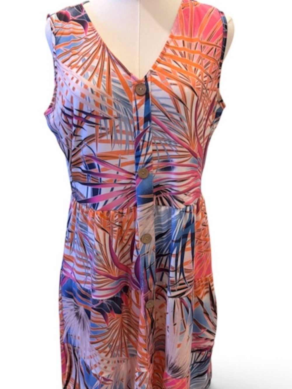 Tropical Print Button-Front Sleeveless Dress - Multicolor